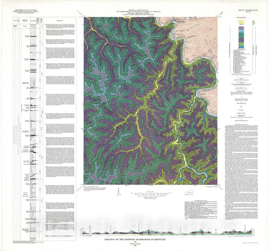 Map : Geology of the Matewan quadrangle in Kentucky, 1965 Cartography Wall Art :