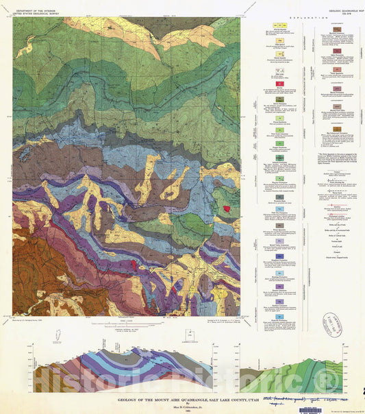 Map : Geology of the Mount Aire quadrangle, Salt Lake County, Utah, 1965 Cartography Wall Art :
