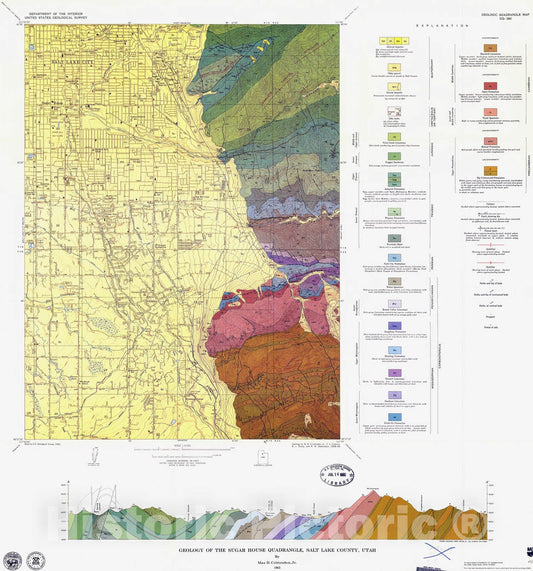 Map : Geology of the Sugar House quadrangle, Salt Lake County, Utah, 1965 Cartography Wall Art :