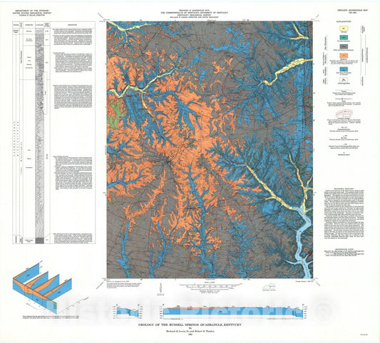 Map : Geology of the Russell Springs quadrangle, Kentucky, 1965 Cartography Wall Art :