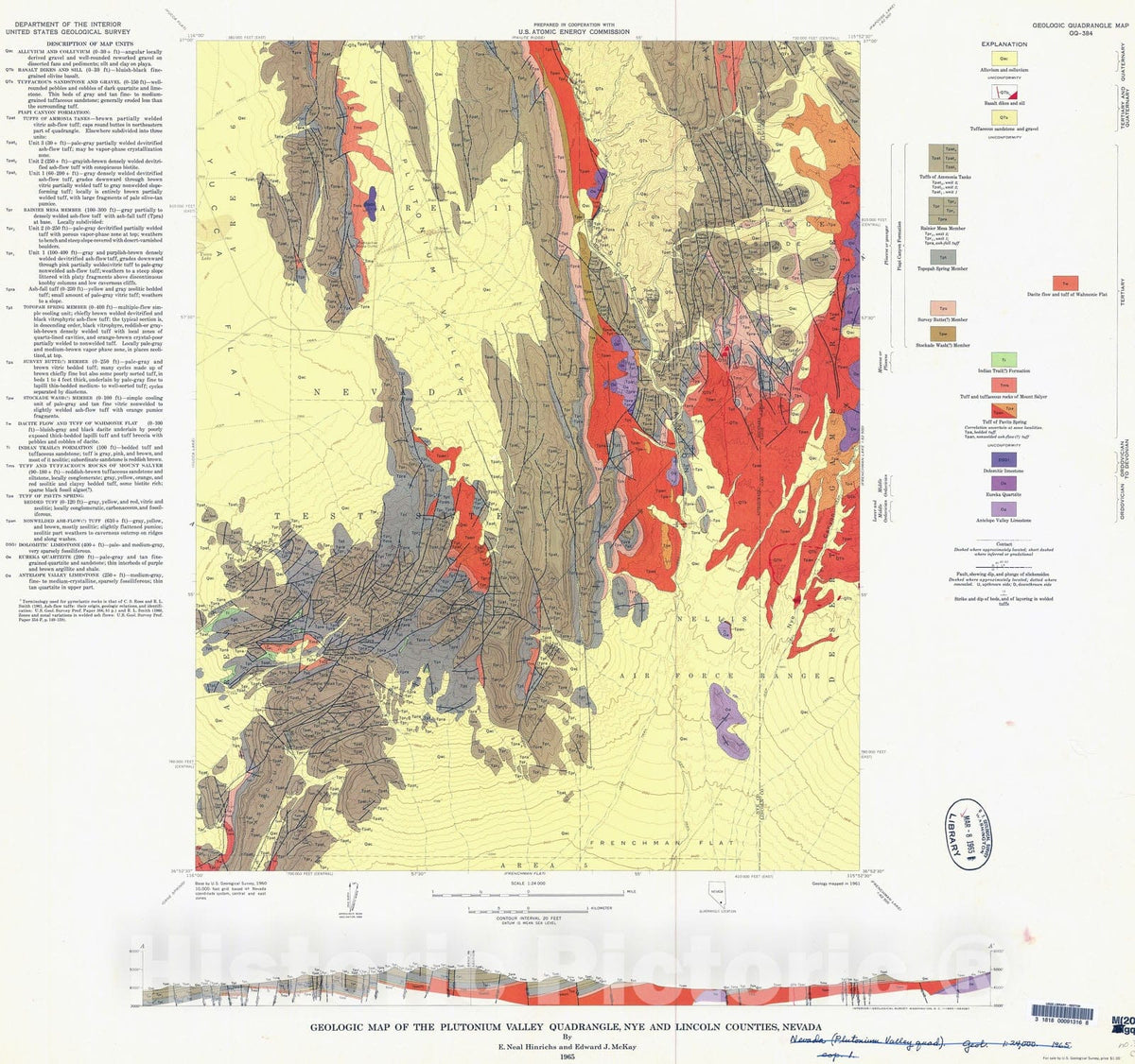 Map : Geology of the Plutonium Valley quadrangle, Nye and Lincoln Counties, Nevada, 1965 Cartography Wall Art :