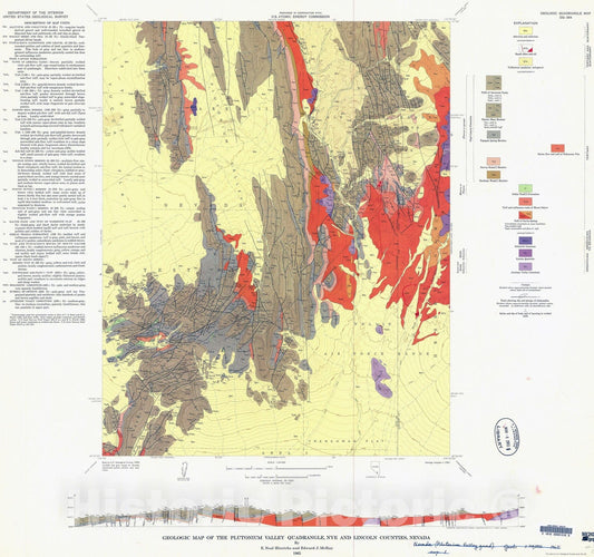 Map : Geology of the Plutonium Valley quadrangle, Nye and Lincoln Counties, Nevada, 1965 Cartography Wall Art :