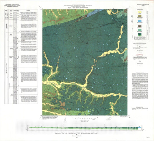 Map : Geology of the Princeton West quadrangle, Kentucky, 1965 Cartography Wall Art :