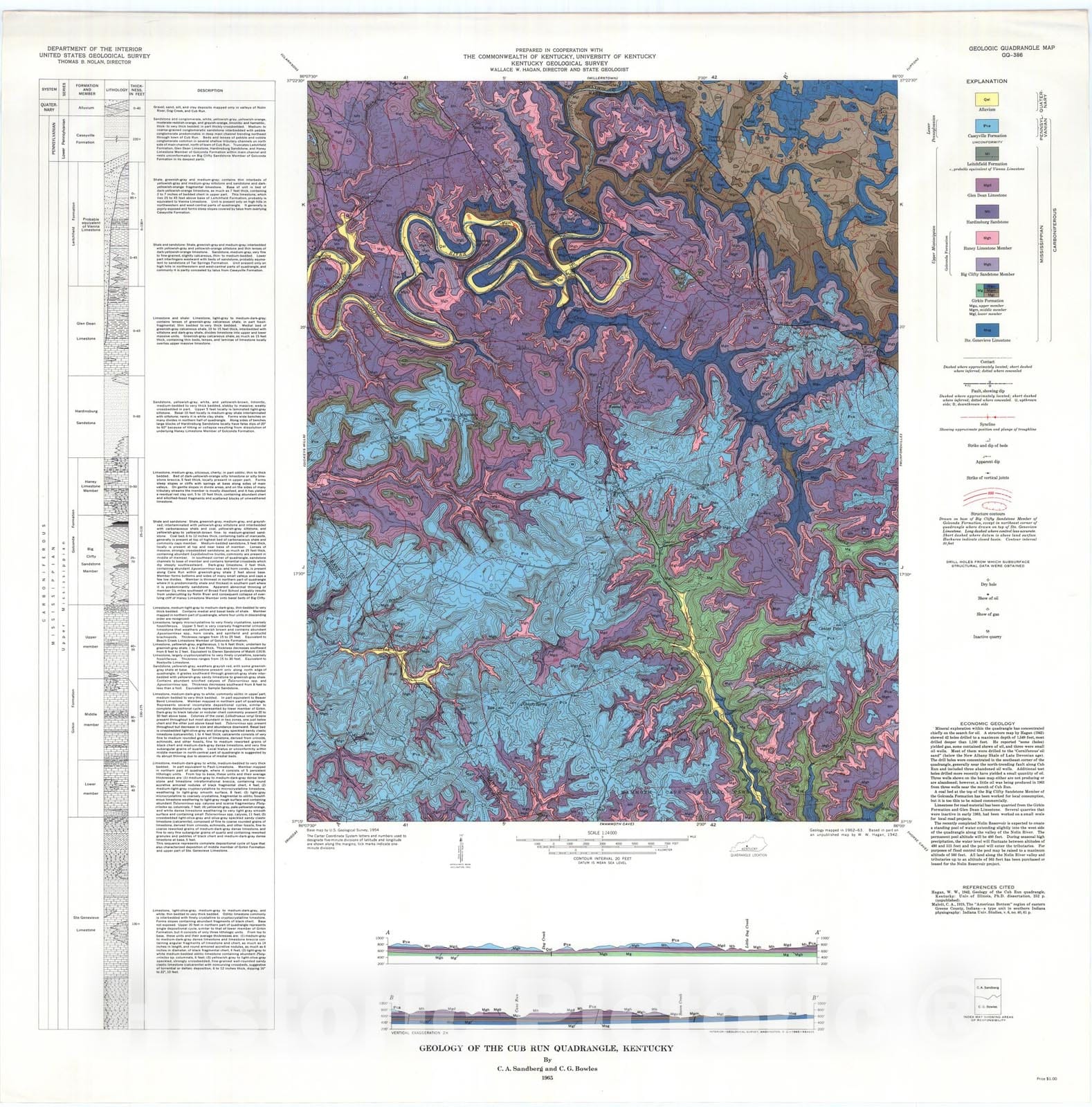Map : Geology of the Cub Run quadrangle, Kentucky, 1965 Cartography Wall Art :