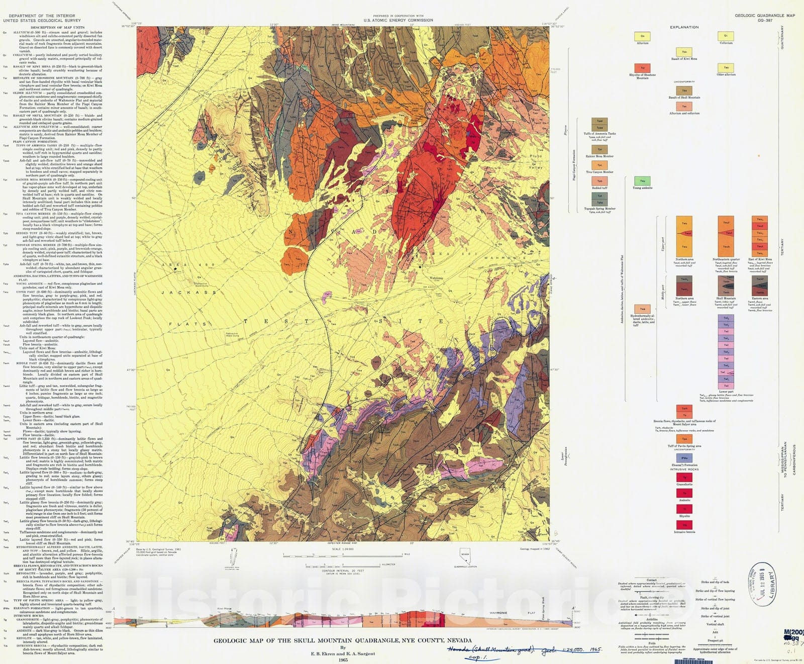 Map : Geology of the Skull Mountain quadrangle, Nye County, Nevada, 1965 Cartography Wall Art :