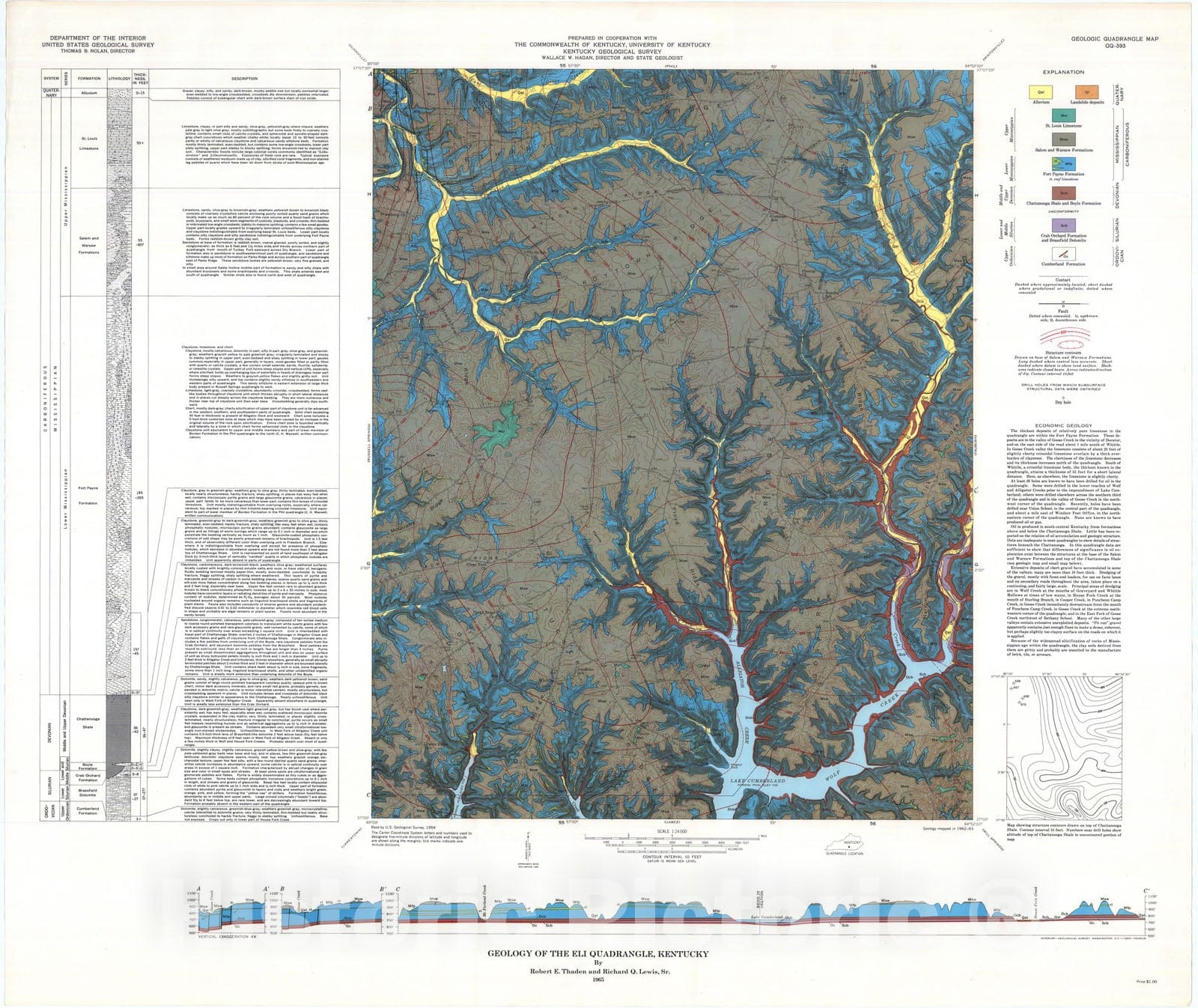Map : Geology of the Eli quadrangle, Kentucky, 1965 Cartography Wall Art :