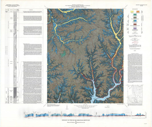 Map : Geology of the Eli quadrangle, Kentucky, 1965 Cartography Wall Art :