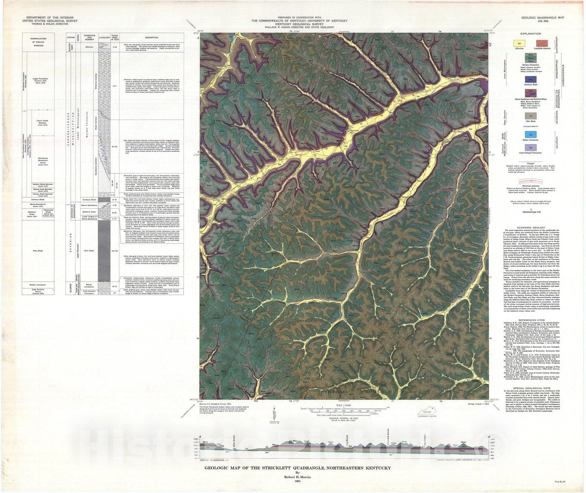 Map : Geology of the Stricklett quadrangle, northeastern Kentucky, 1965 Cartography Wall Art :
