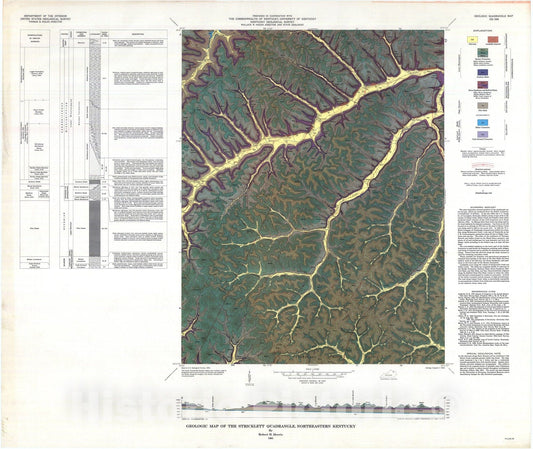 Map : Geology of the Stricklett quadrangle, northeastern Kentucky, 1965 Cartography Wall Art :