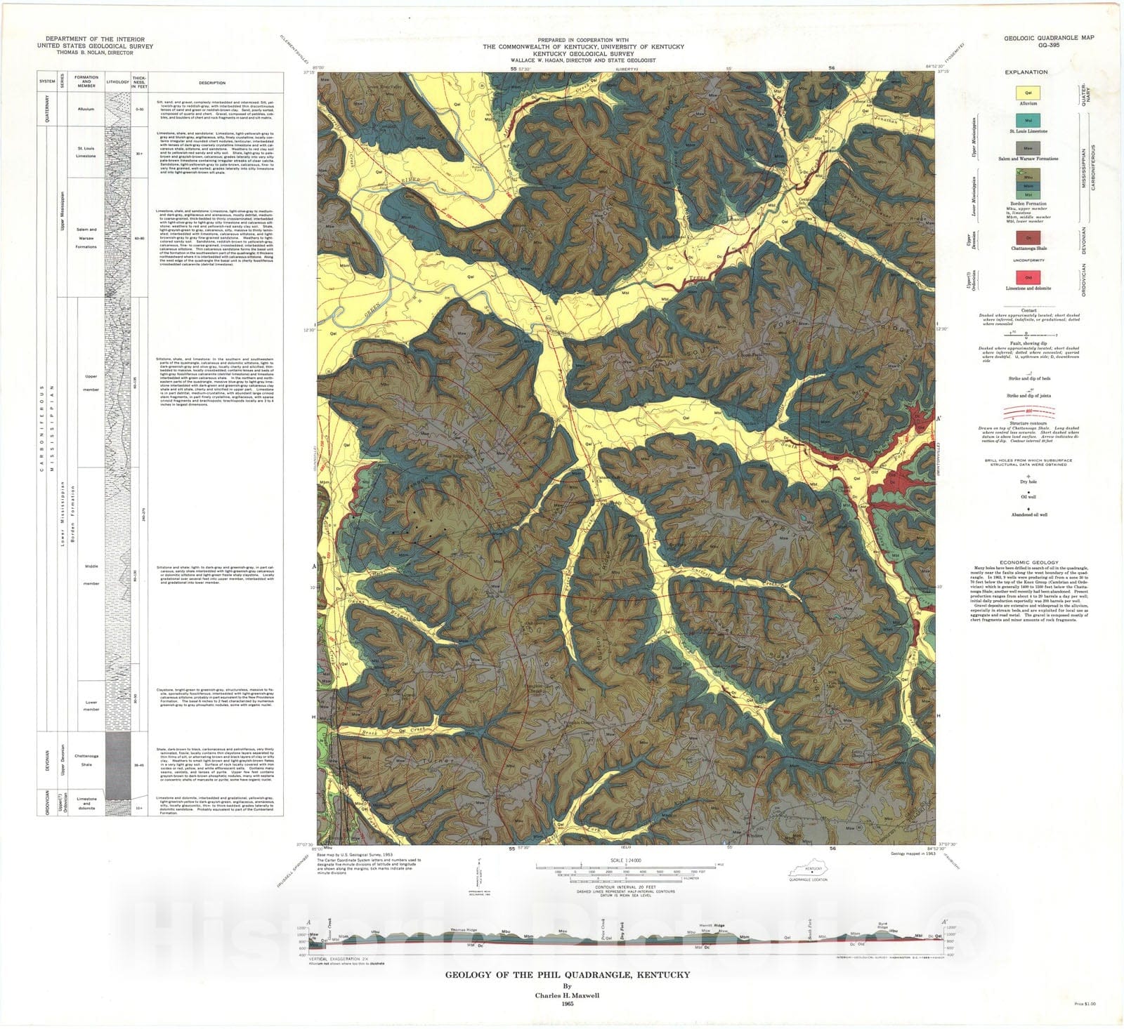 Map : Geology of the Phil quadrangle, Kentucky, 1965 Cartography Wall Art :