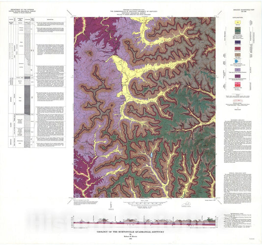 Map : Geology of the Burtonville quadrangle, Kentucky, 1965 Cartography Wall Art :
