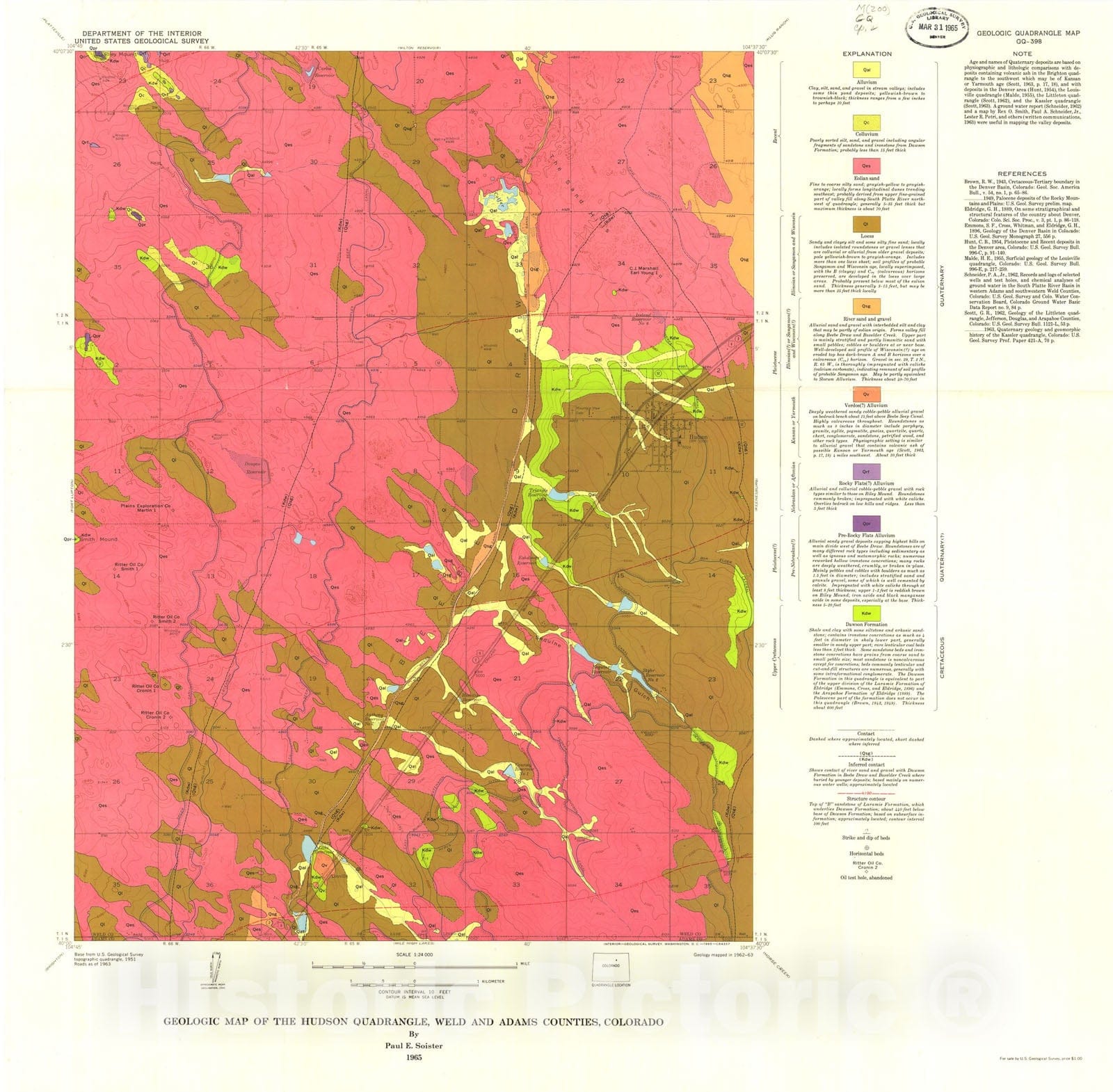 Map : Geologic map of the Hudson quadrangle, Weld and Adams Counties, Colorado, 1965 Cartography Wall Art :