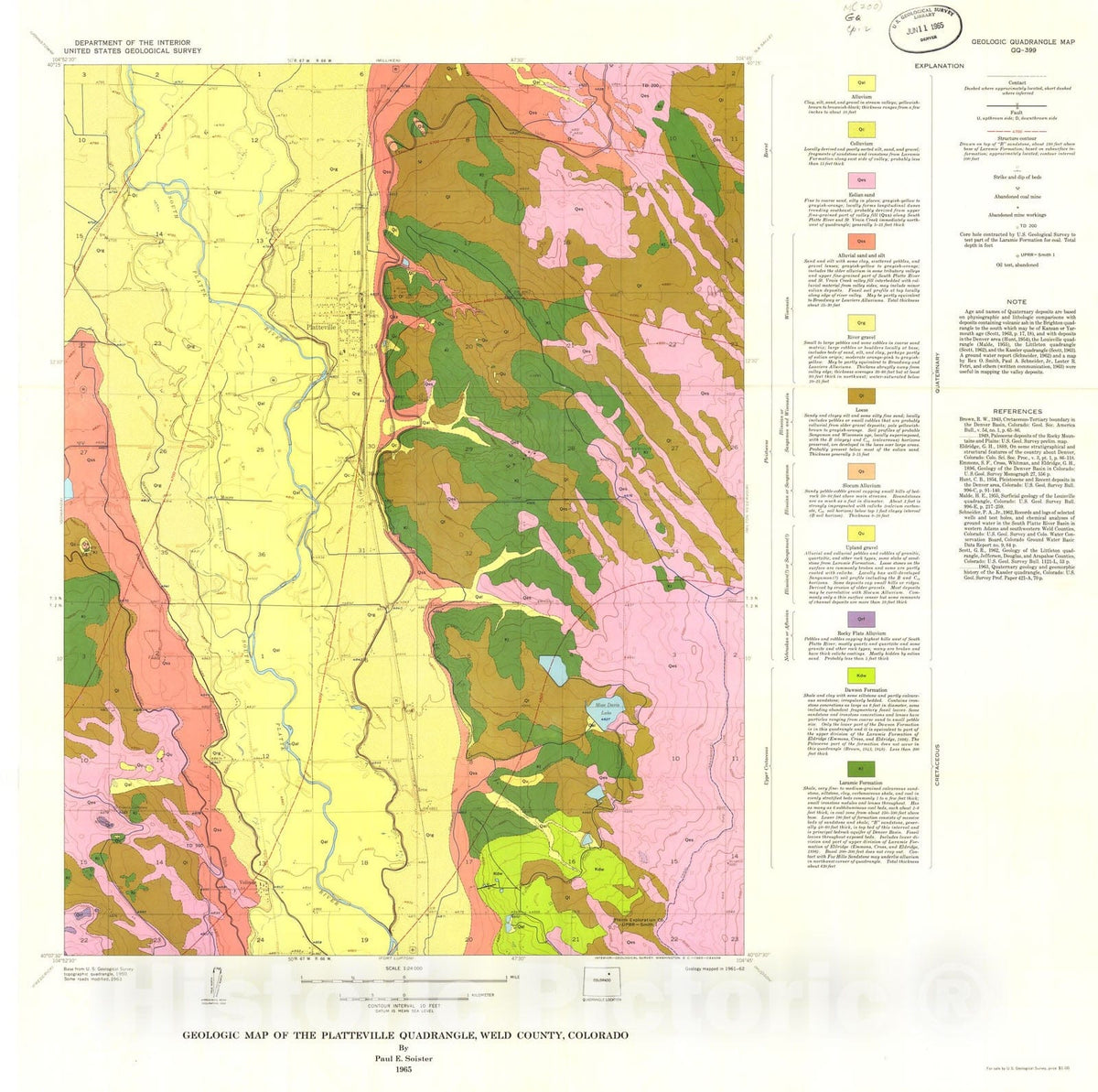 Map : Geologic map of the Platteville quadrangle, Weld County, Colorado, 1965 Cartography Wall Art :