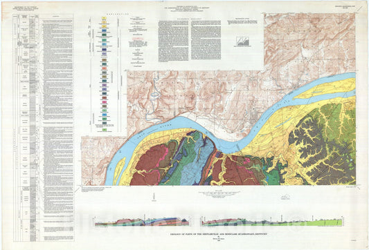 Map : Geology of parts of the Shetlerville and Rosiclare quadrangles, Kentucky, 1965 Cartography Wall Art :