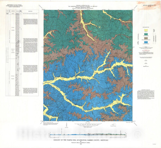 Map : Geology of the Temple Hill quadrangle, Barren County, Kentucky, 1965 Cartography Wall Art :