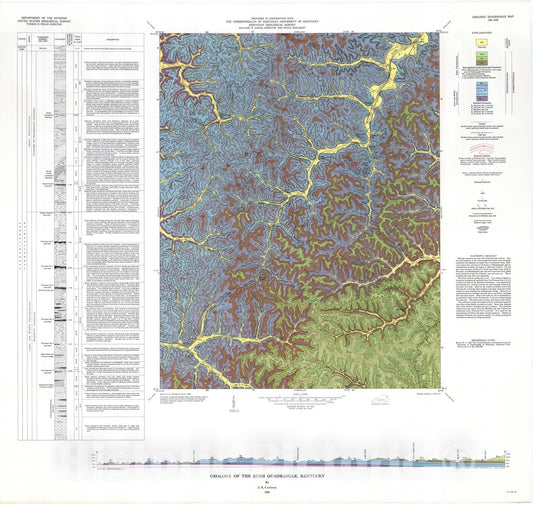 Map : Geology of the Rush quadrangle, Kentucky, 1965 Cartography Wall Art :