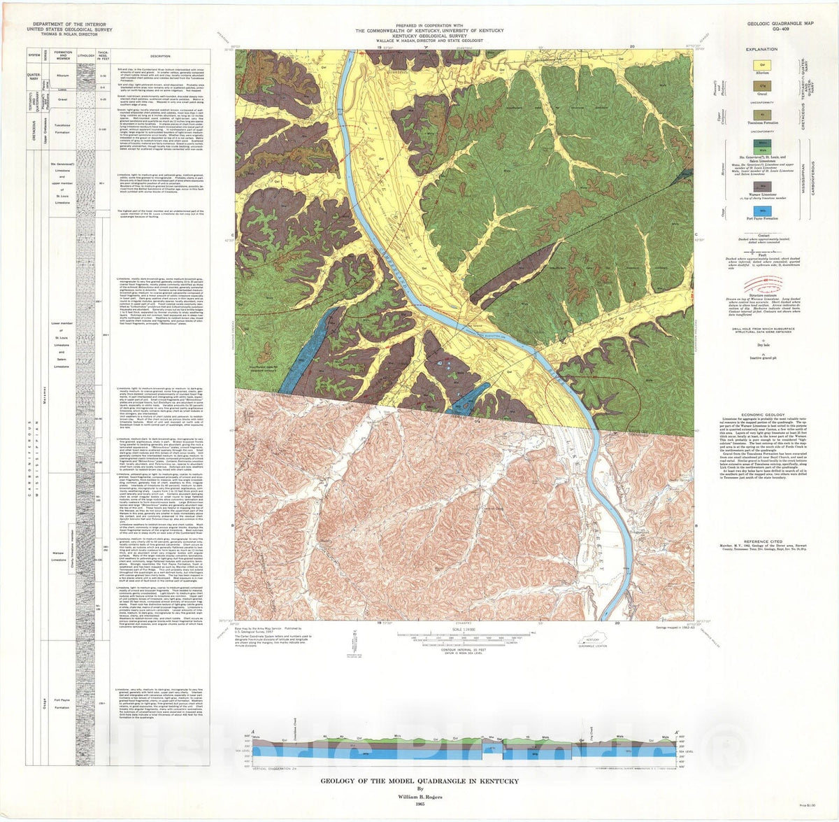 Map : Geology of the Model quadrangle in Kentucky, 1965 Cartography Wall Art :