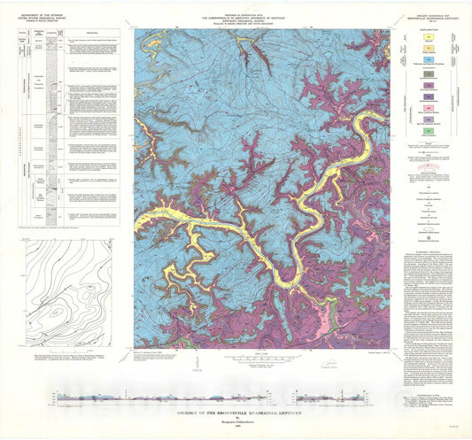 Map : Geology of the Brownsville quadrangle, Kentucky, 1965 Cartography Wall Art :