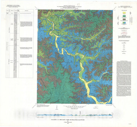 Map : Geology of the East Fork quadrangle, Kentucky, 1965 Cartography Wall Art :