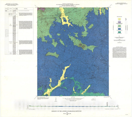 Map : Geology of the Auburn quadrangle, Kentucky, 1965 Cartography Wall Art :