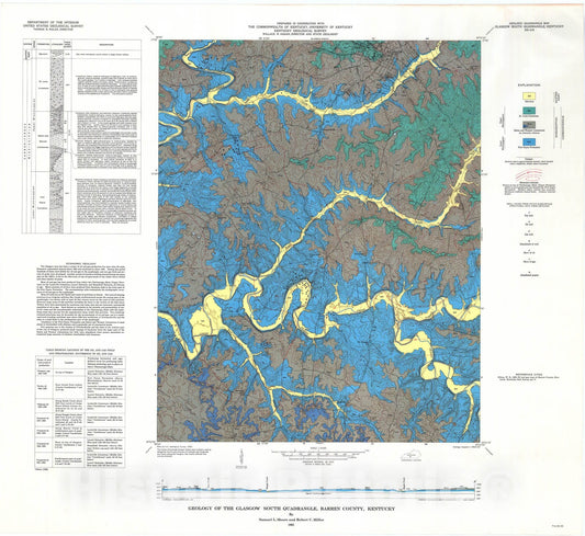 Map : Geology of the Glasgow South quadrangle, Barren County, Kentucky, 1965 Cartography Wall Art :
