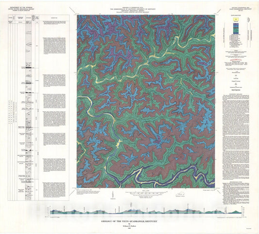Map : Geology of the Vicco quadrangle, Kentucky, 1965 Cartography Wall Art :