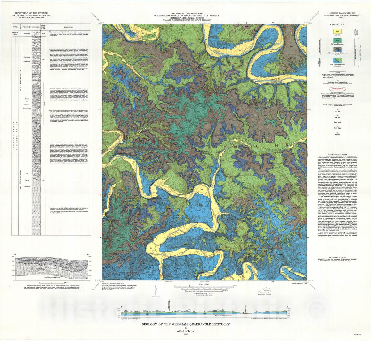 Map : Geology of the Gresham quadrangle, Kentucky, 1965 Cartography Wall Art :