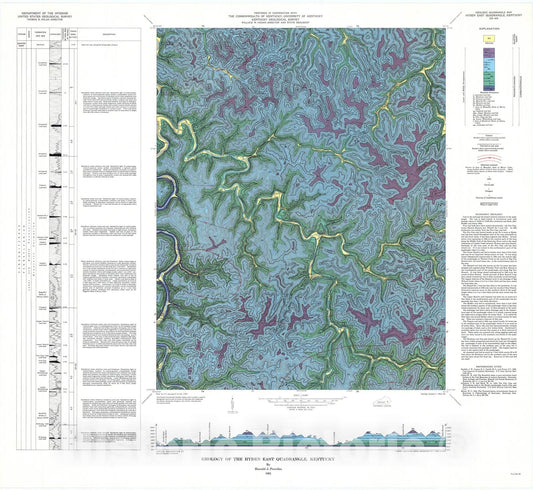Map : Geology of the Hyden East quadrangle, Kentucky, 1965 Cartography Wall Art :