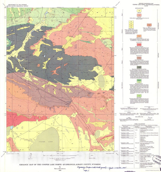 Map : Geologic map of the Cooper Lake North quadrangle, Albany County, Wyoming, 1965 Cartography Wall Art :