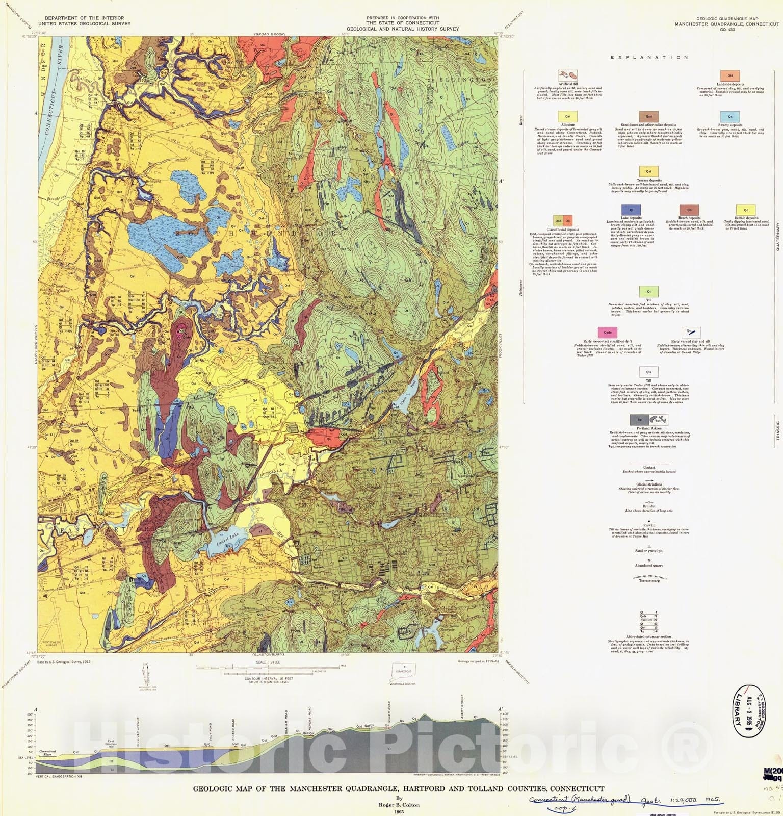 Map : Geologic map of the Manchester quadrangle, Hartford and Tolland Counties, Connecticut, 1965 Cartography Wall Art :