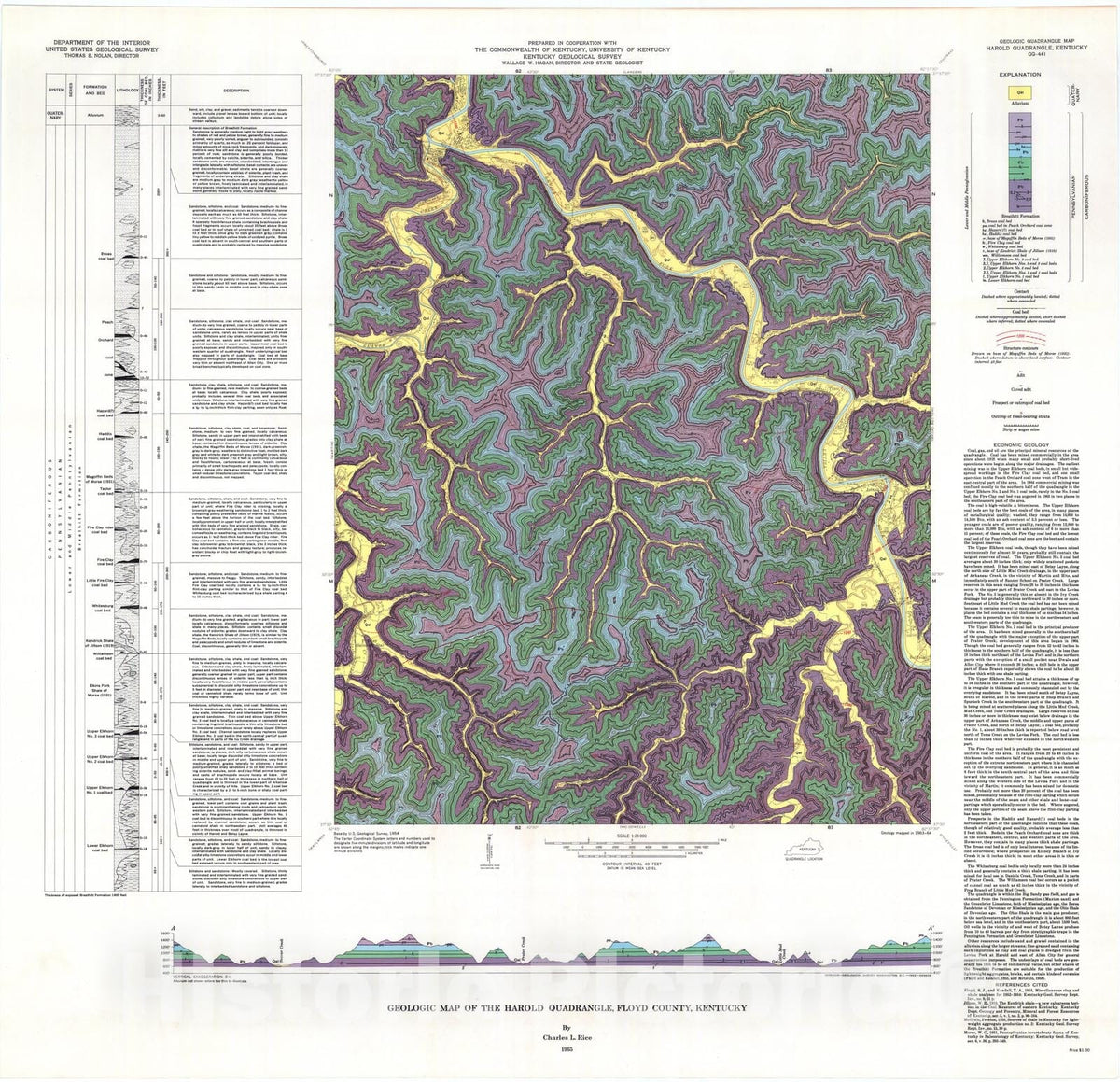 Map : Geologic map of the Harold quadrangle, Floyd County, Kentucky, 1965 Cartography Wall Art :