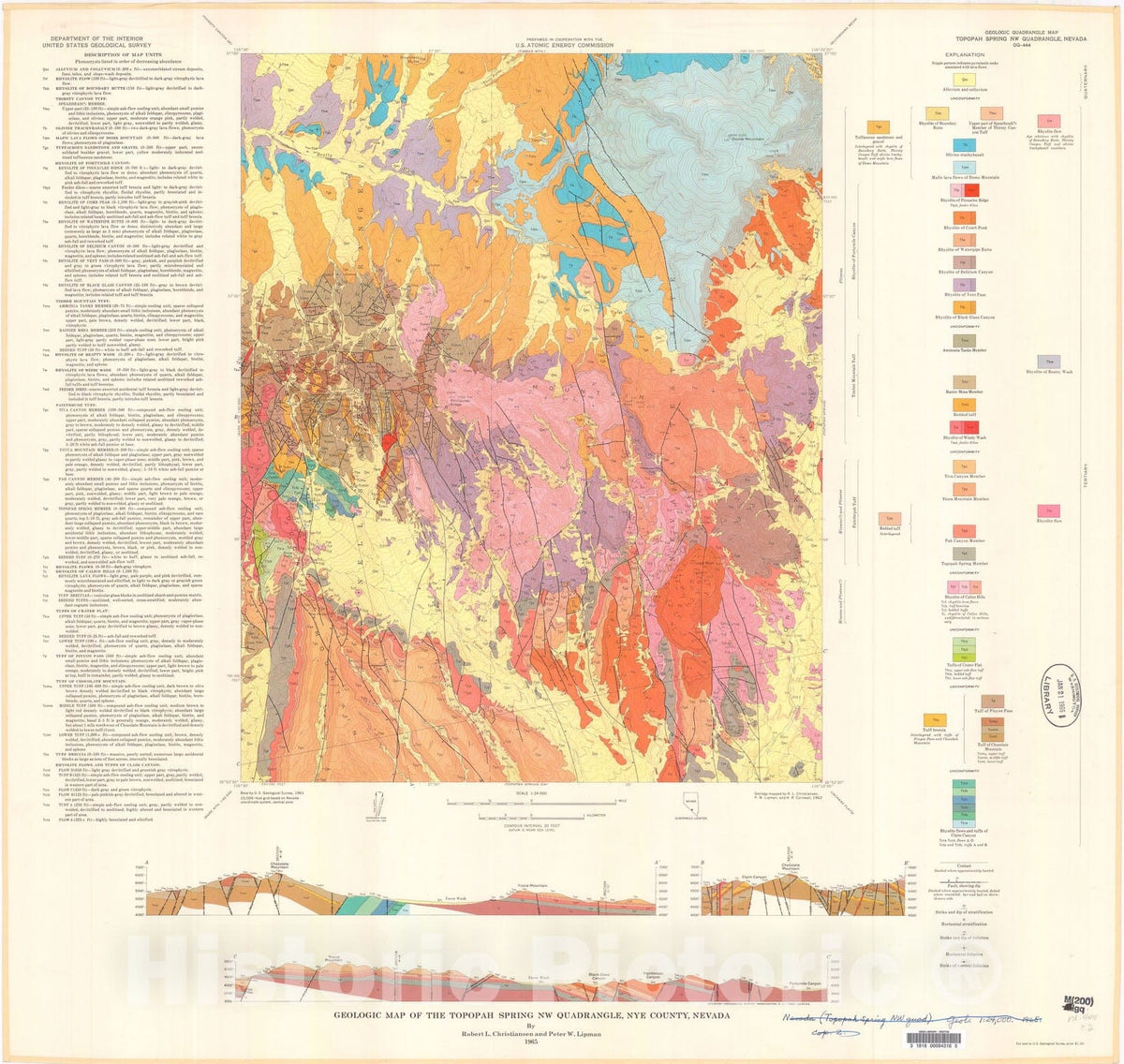 Map : Geologic map of the Topopah Spring NW quadrangle, Nye County, Nevada, 1965 Cartography Wall Art :