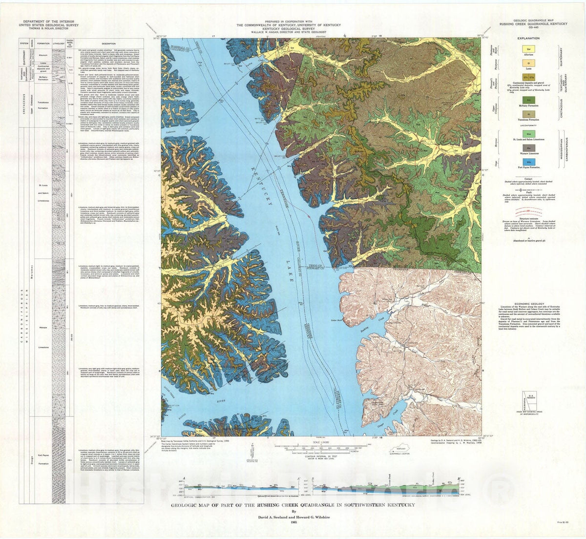 Map : Geologic map of part of the Rushing Creek quadrangle in southwestern Kentucky, 1965 Cartography Wall Art :