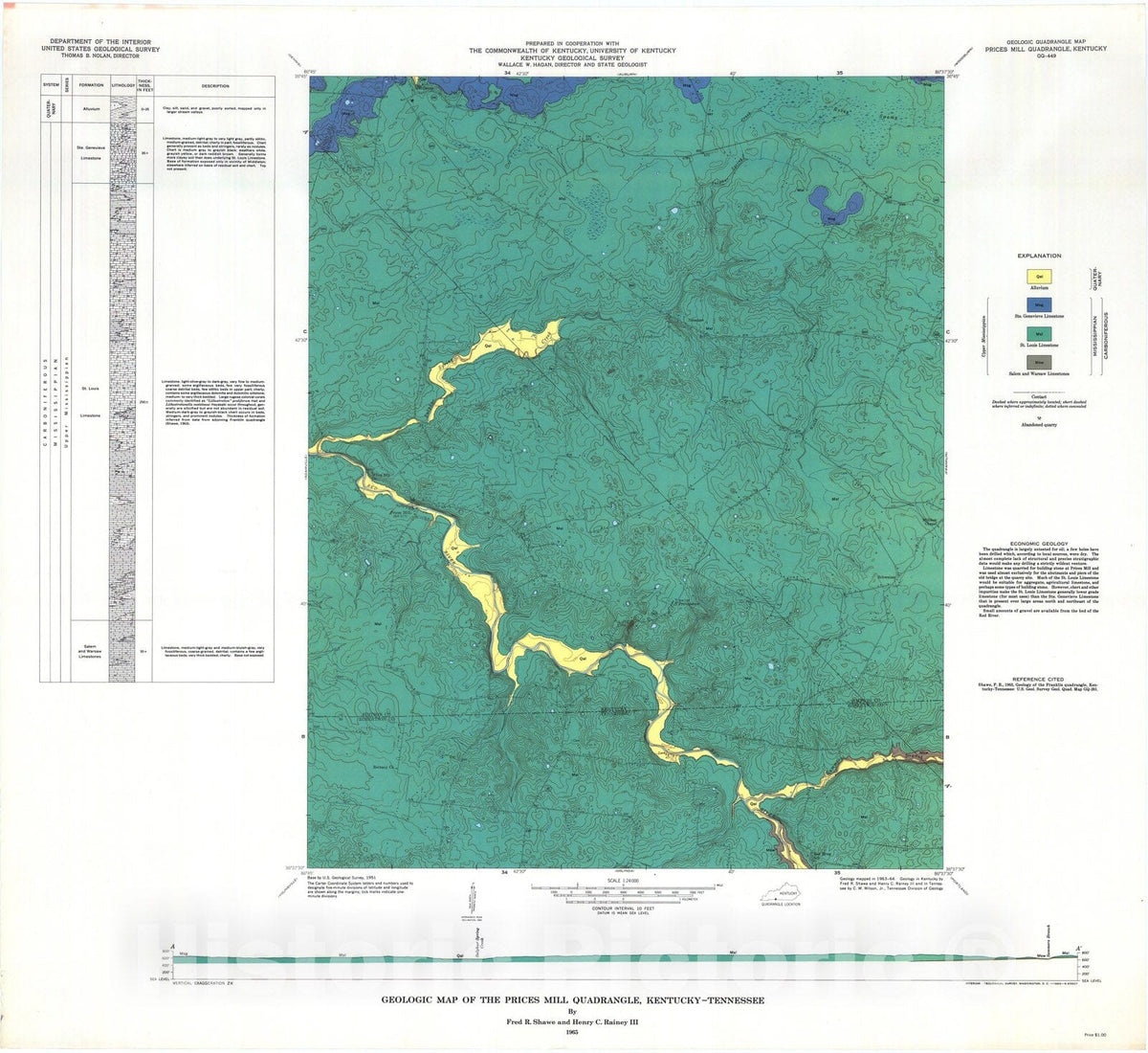 Map : Geologic map of the Prices Mill quadrangle, Kentucky-Tennessee, 1965 Cartography Wall Art :