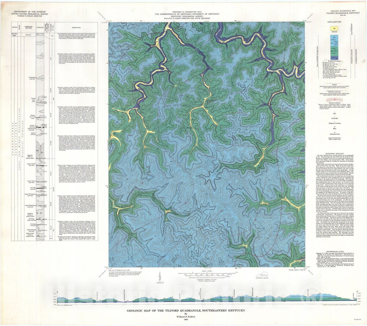 Map : Geologic map of the Tilford quadrangle, southeastern Kentucky, 1965 Cartography Wall Art :