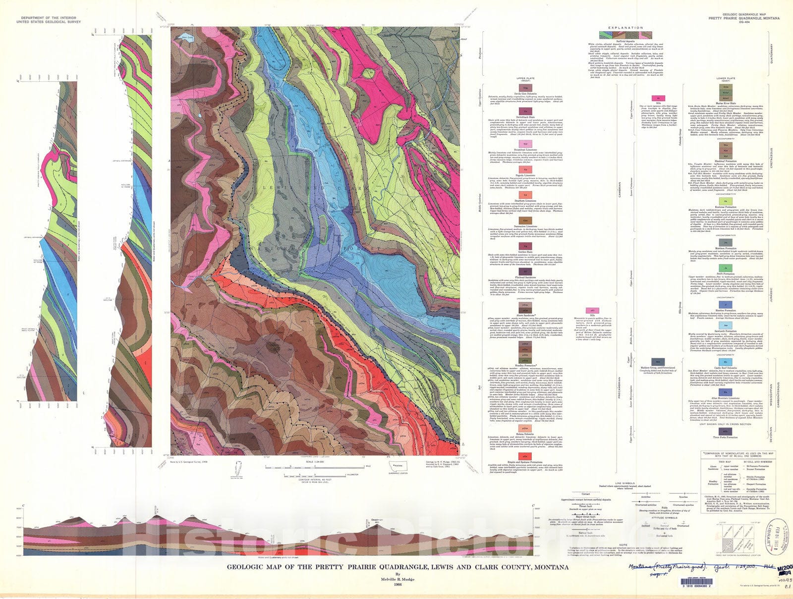 Map : Geologic map of the Pretty Prairie quadrangle, Lewis and Clark Counties, Montana, 1966 Cartography Wall Art :