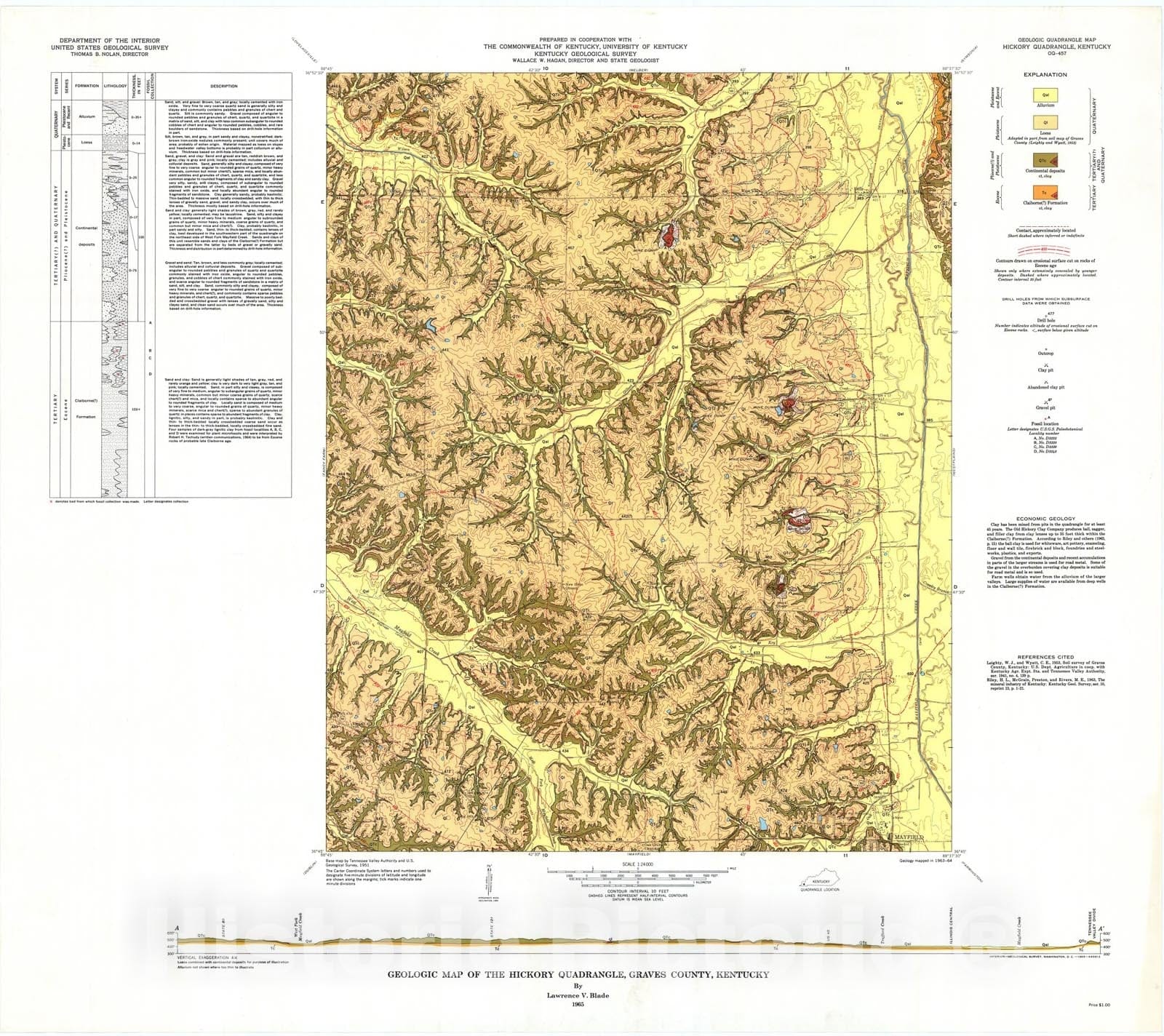 Map : Geologic map of the Hickory quadrangle, Graves County, Kentucky, 1965 Cartography Wall Art :