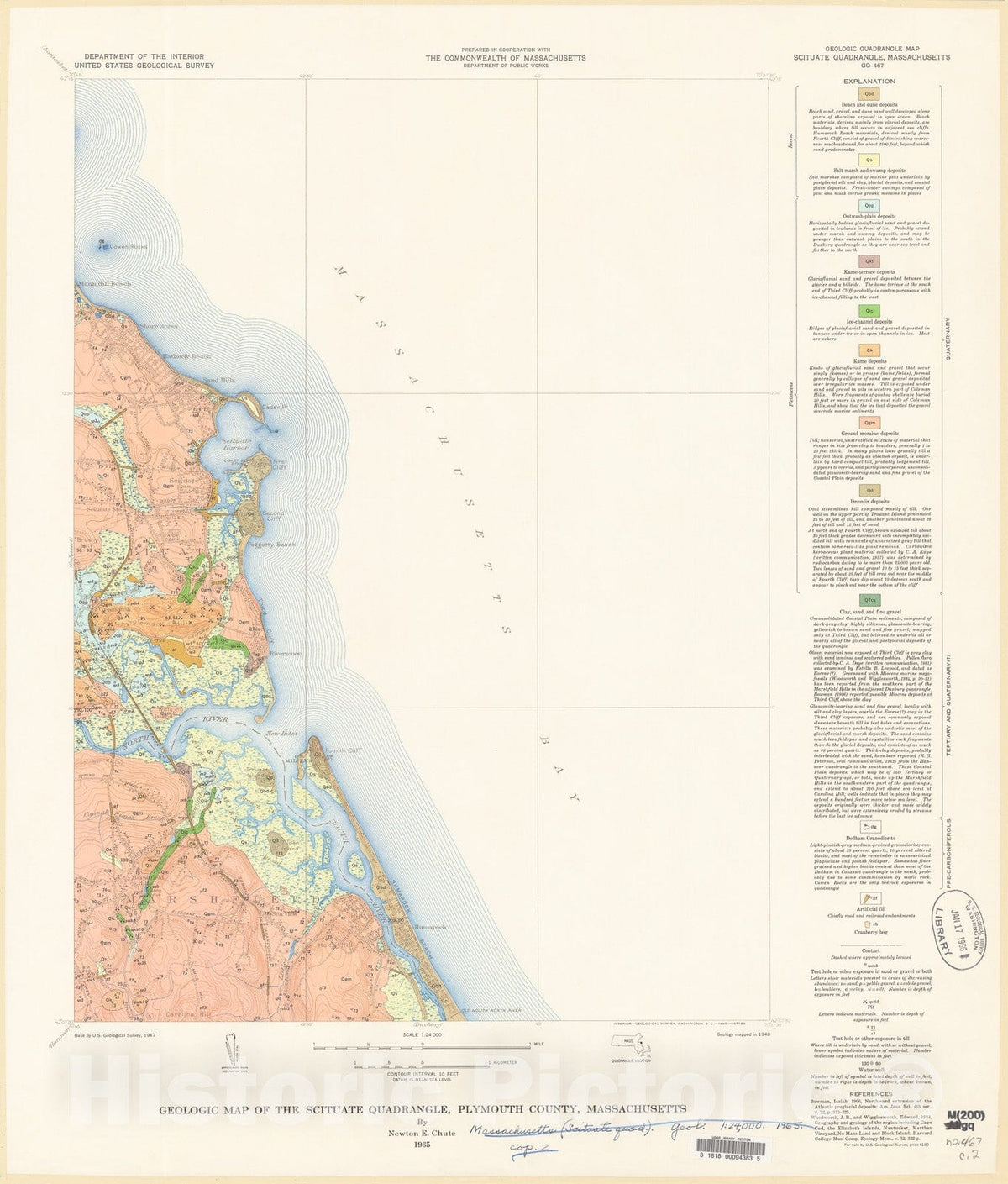Map : Geologic map of the Scituate quadrangle, Plymouth County, Massachusetts, 1965 Cartography Wall Art :