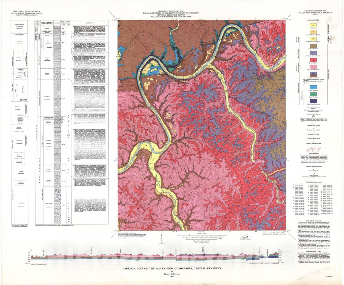 Map : Geologic map of the Valley View quadrangle, central Kentucky, 1966 Cartography Wall Art :