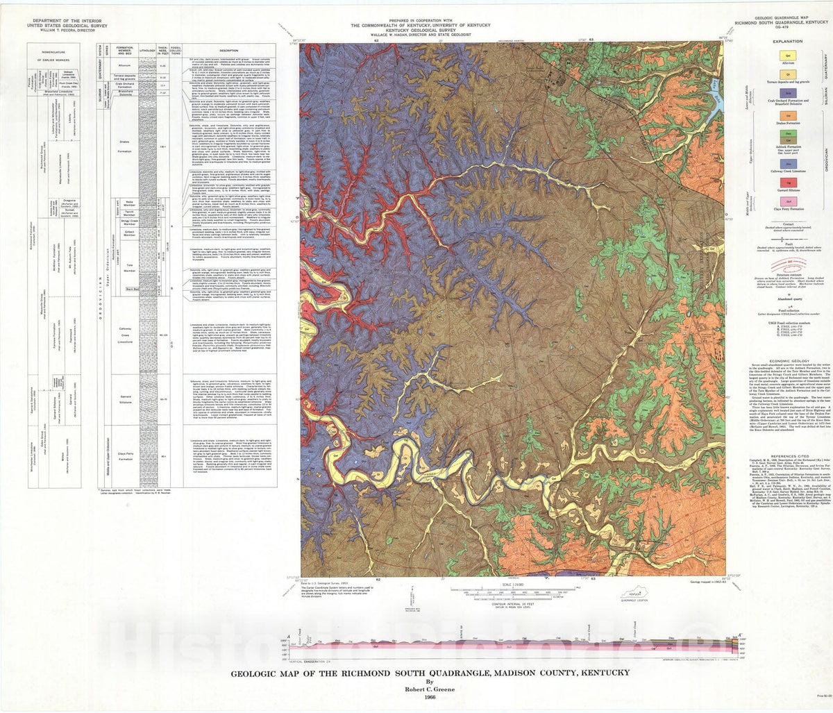 Map : Geologic map of the Richmond South quadrangle, Madison County, Kentucky, 1966 Cartography Wall Art :
