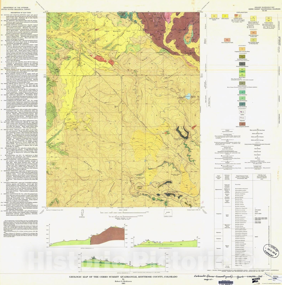 Map : Geologic map of the Cerro Summit quadrangle, Montrose County, Colorado, 1965 Cartography Wall Art :