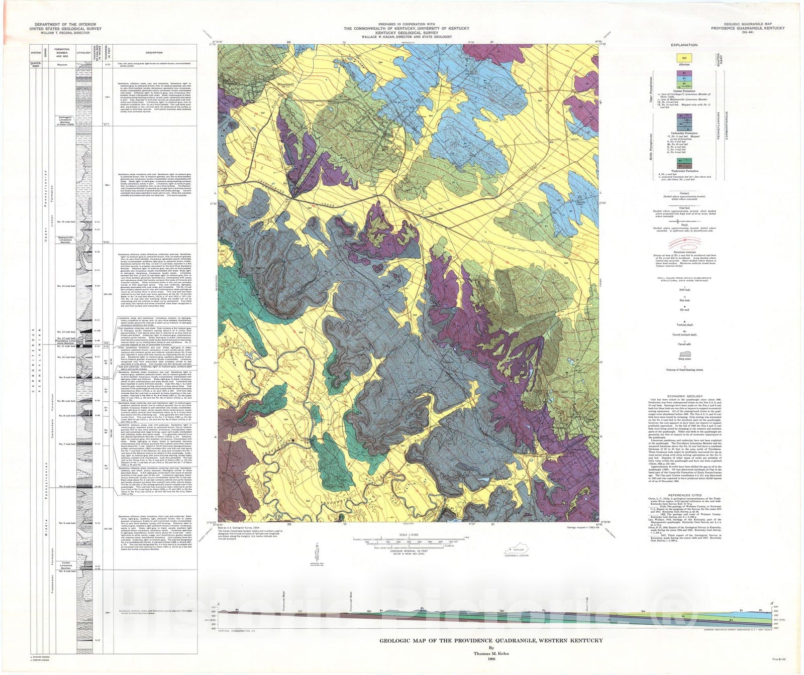 Map : Geologic map of the Providence quadrangle, western Kentucky, 1966 Cartography Wall Art :