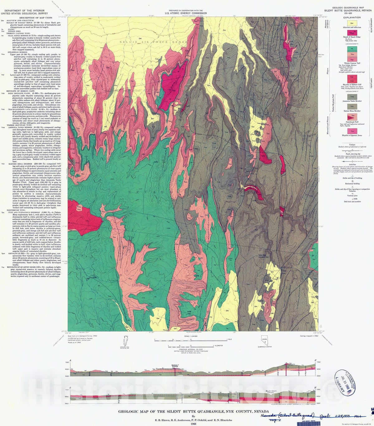 Map : Geologic map of the Silent Butte quadrangle, Nye County, Nevada, 1966 Cartography Wall Art :