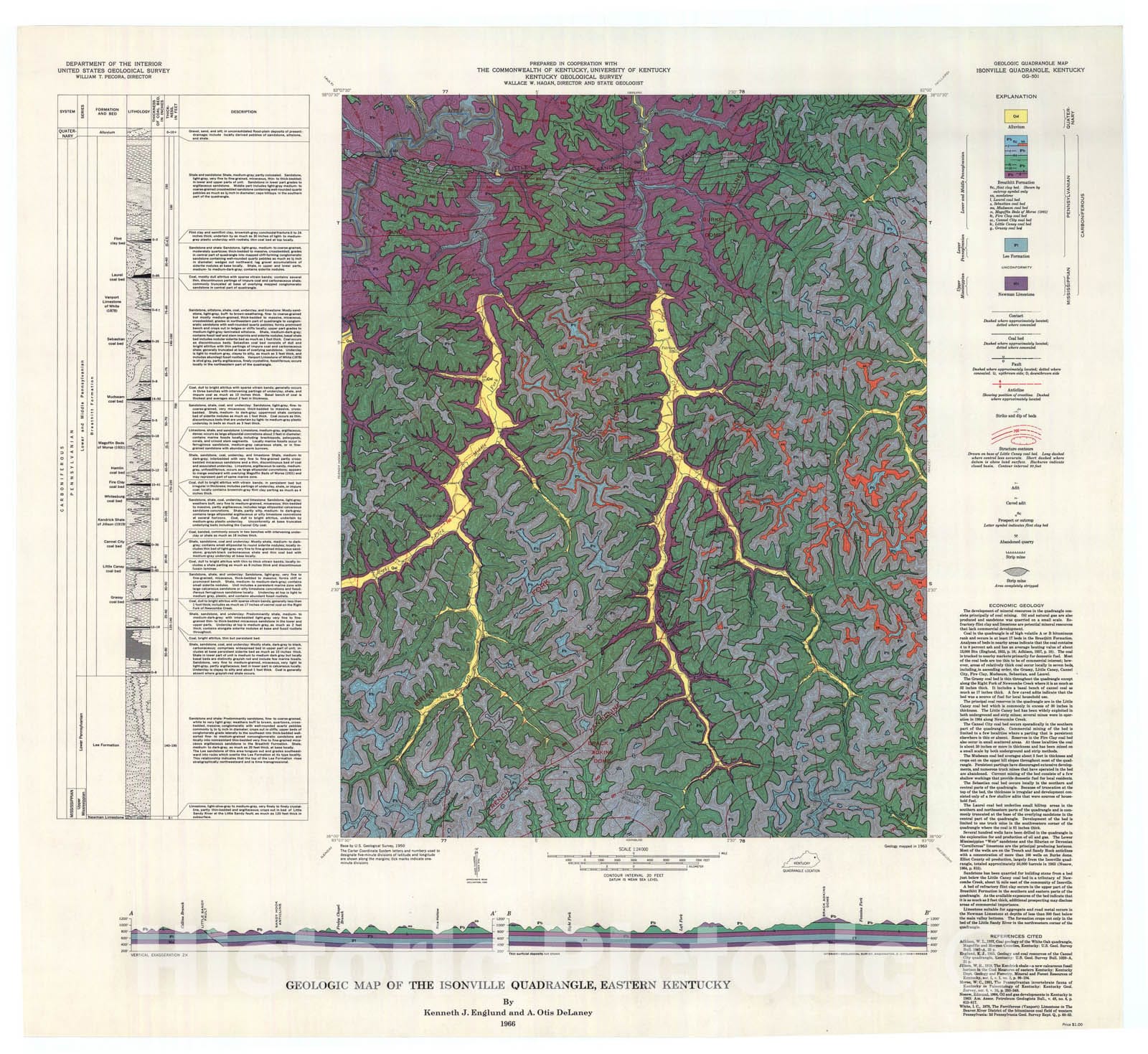 Map : Geologic map of the Isonville quadrangle, eastern Kentucky, 1966 Cartography Wall Art :