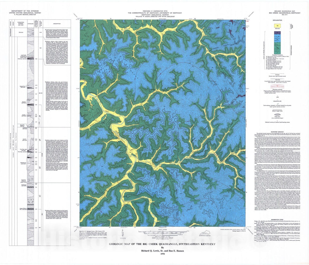 Map : Geologic map of the Big Creek quadrangle, southeastern Kentucky, 1978 Cartography Wall Art :