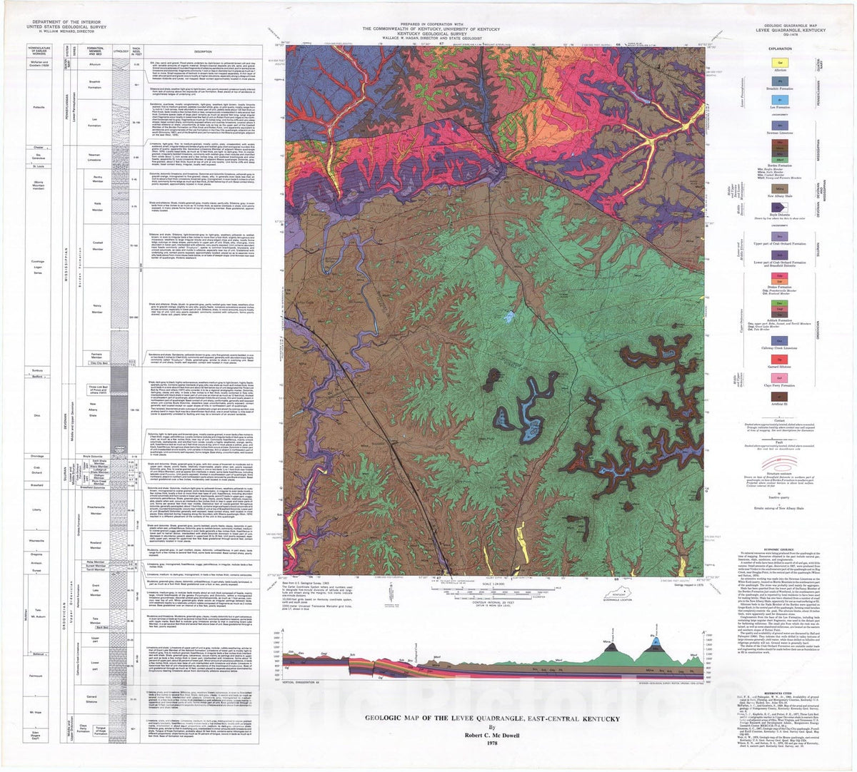 Map : Geologic map of the Levee quadrangle, east-central Kentucky, 1978 Cartography Wall Art :