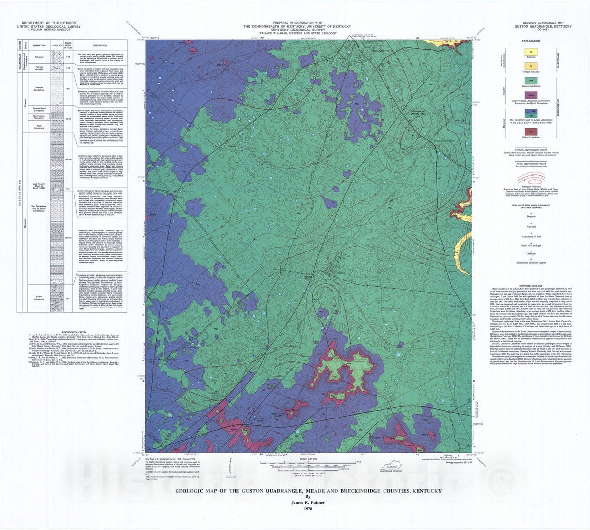 Map : Geologic map of the Guston quadrangle, Meade and Breckinridge Counties, Kentucky, 1978 Cartography Wall Art :