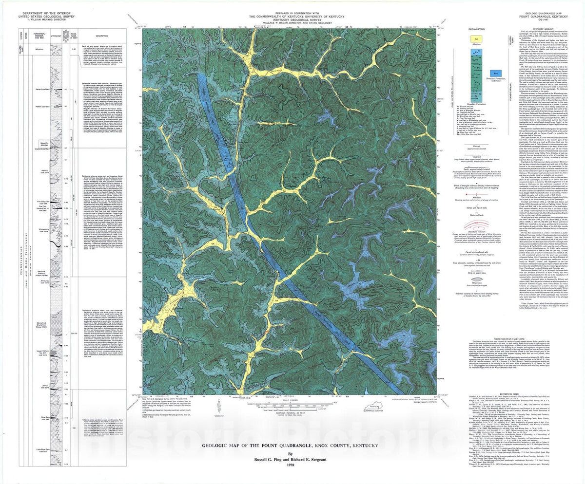 Map : Geologic map of the Fount quadrangle, Knox County, Kentucky, 1978 Cartography Wall Art :