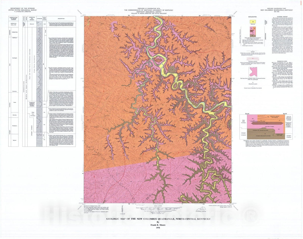 Map : Geologic map of the New Columbus quadrangle, north-central Kentucky, 1978 Cartography Wall Art :