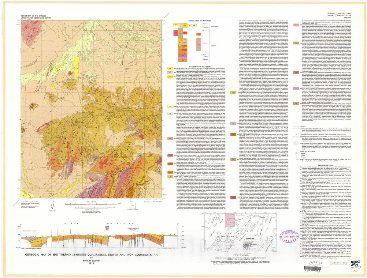 Map : Geologic map of the Thermo 15-Minute quadrangle, Beaver and Iron Counties, Utah, 1978 Cartography Wall Art :